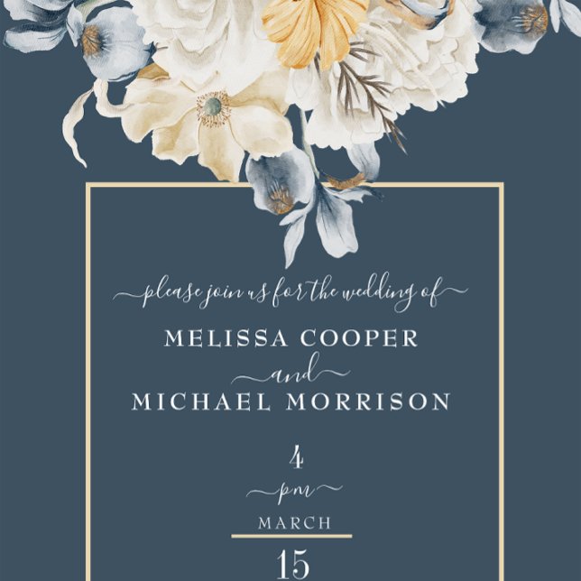 INVITATION QUELQUE CHOSE DE BLEU, MARIAGE FLORAL MUTÉ (Créateur téléchargé)