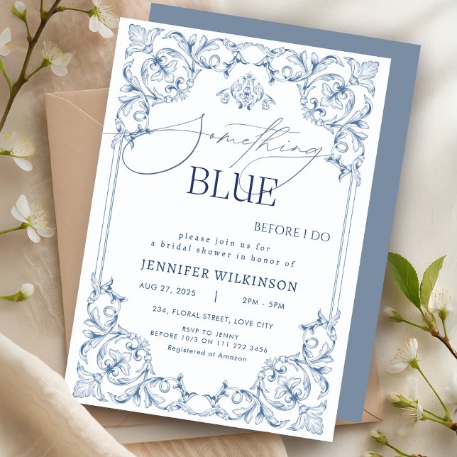 Invitation Quelque Chose de Bleu Mariage Royal Vintage (Something Blue Regency Vintage Bridal Shower Invitation)