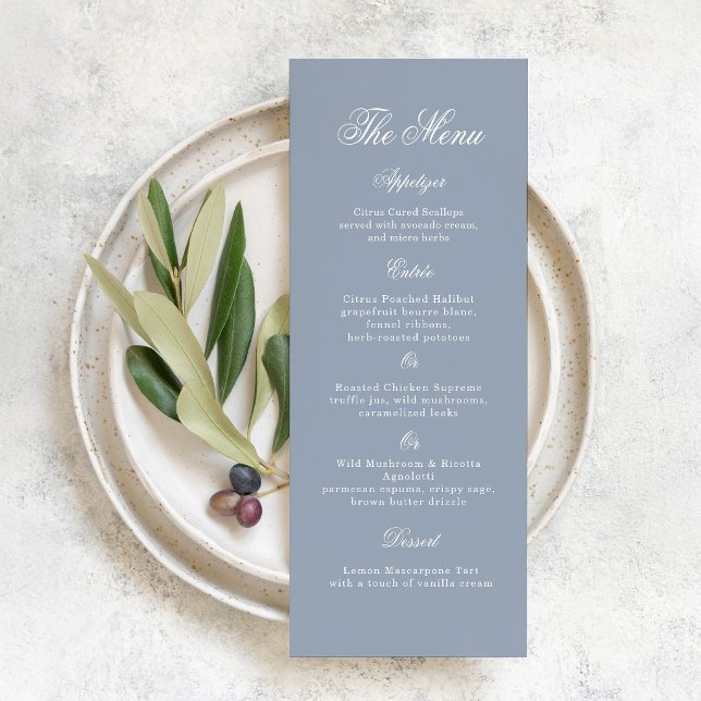 Invitation Quelque chose de bleu Menu de mariage élégant Dust (Créateur téléchargé)