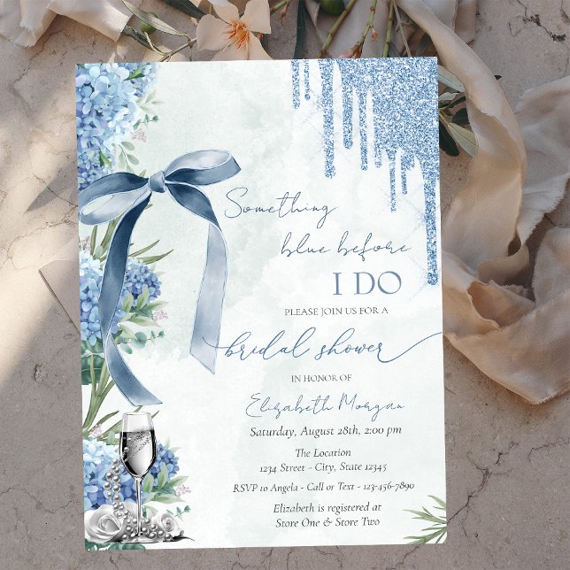 Invitation Quelque chose de bleu : Nœud bleu paillettes hydra (Créateur téléchargé)