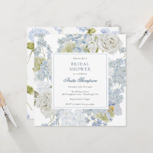 Invitation Quelque Chose de Bleu Ruban Floral Baby Shower de