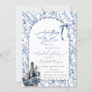 Invitation Quelque Chose De Bleu Ruban Roses Fleuris Bouteill