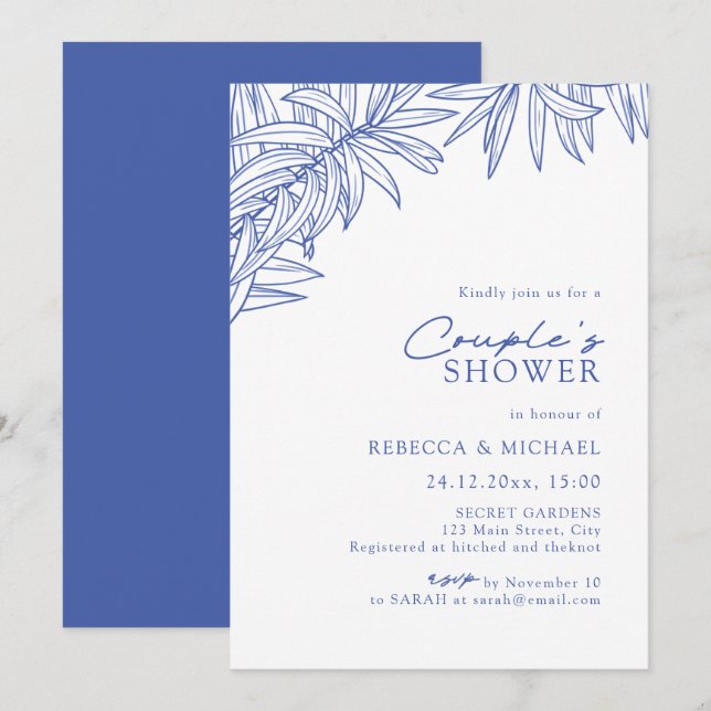 Invitation Quelque chose de Bleu Simple Douche de couple bota (Devant / Derrière)