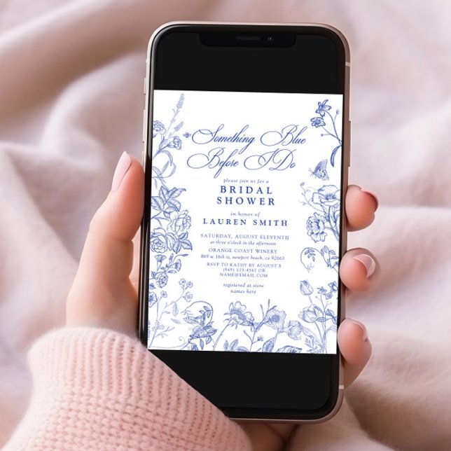 Invitation Quelque chose de bleu Victorian QR Floral Fête des (Créateur téléchargé)