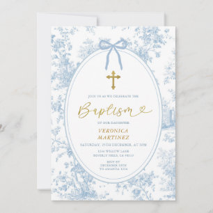 Invitation Quelque Chose De Bleu Vintage Toile Baptême Floral