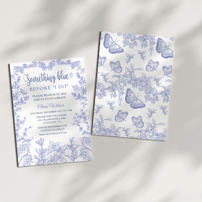 Invitation Quelque chose de Blue Garden Chinoiserie Fête des  (Cobalt Blue whimsical Chinoiserie Floral Something Blue Before I Do, Bridal Shower Invitation
)
