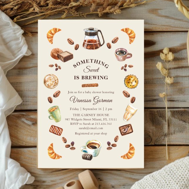 Invitation Quelque chose de doux se prépare | Baby Shower Caf (Créateur téléchargé)