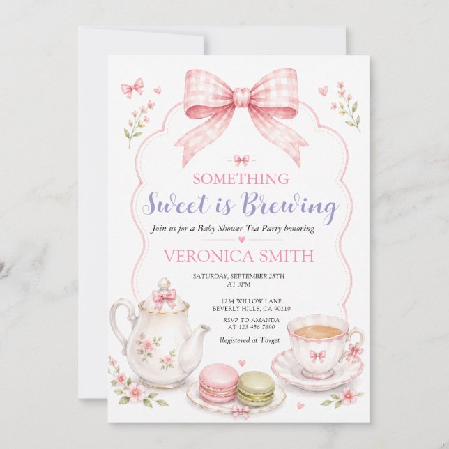 Invitation Quelque chose de doux se prépare Fête bébé Arc en  (Devant)