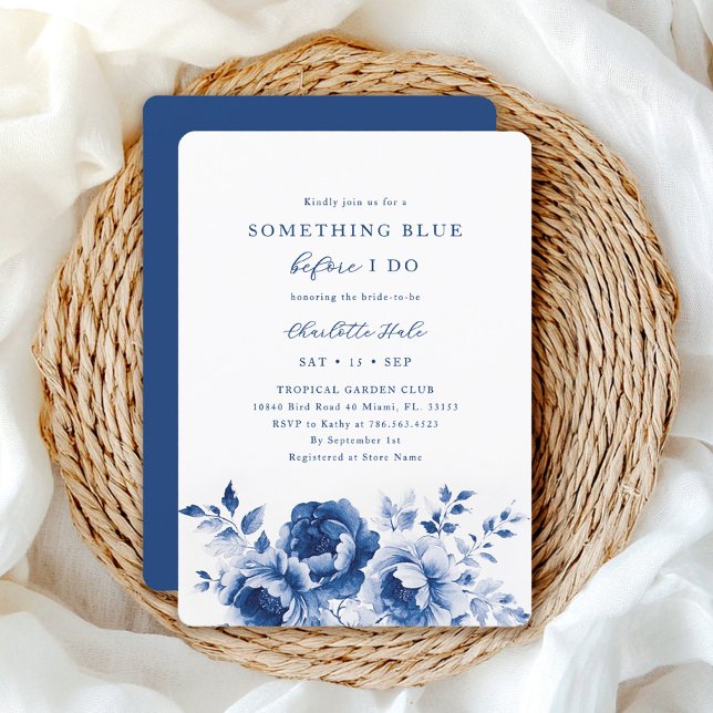 Invitation Quelque chose de Fête des mariées Florale Bleue (Créateur téléchargé)