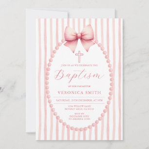 Invitation Quelque chose de rose Ruban coquette Perle Baptême