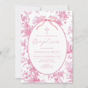 Invitation Quelque Chose de Rose Vintage Baptême Croix Floral
