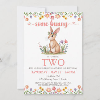 Invitation Quelques Bunny Anniversaire mignon Lapin Floral In