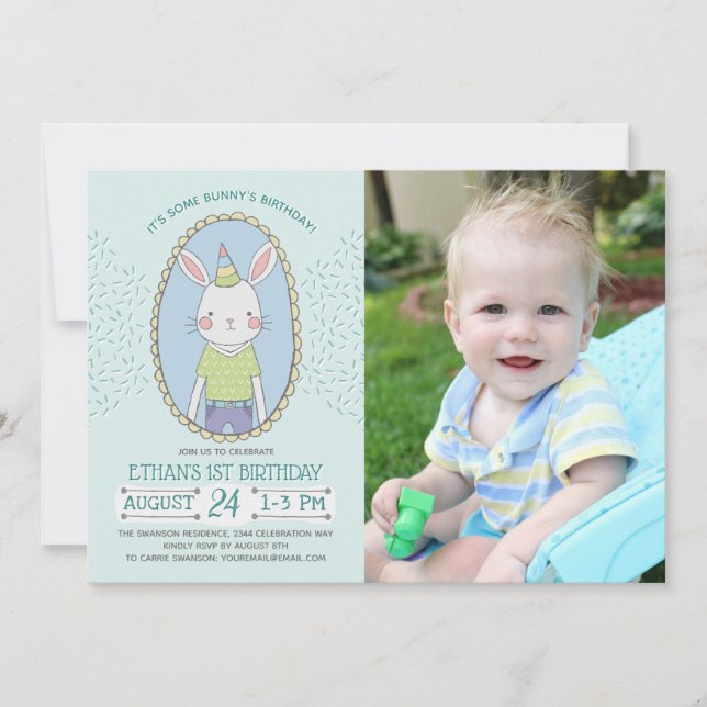 Invitation Quelques Bunny Boys 1er Anniversaire Photo (Devant)
