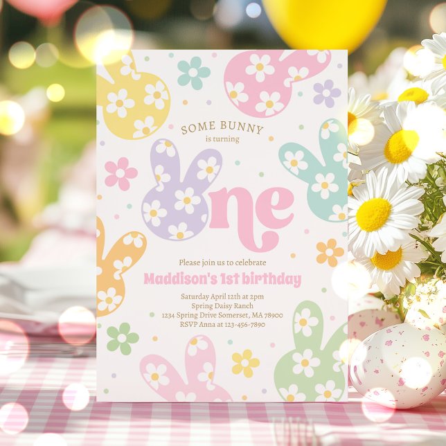 Invitation Quelques Bunny Daisy Floral Pastel Printemps 1er A (Créateur téléchargé)