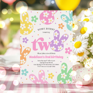 Invitation Quelques Bunny Daisy Floral Pastel Printemps 2e An