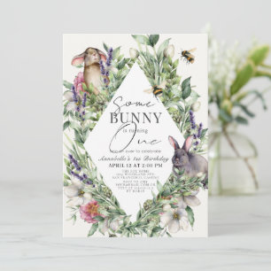 Invitation Quelques Bunny Greenery Rhombus 1er anniversaire
