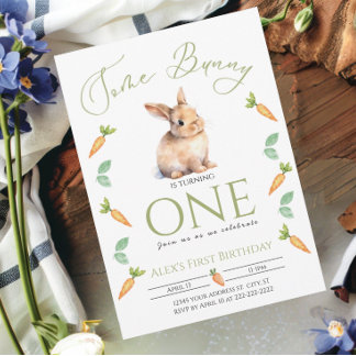 Invitation Quelques carottes de premier anniversaire Bunny pe