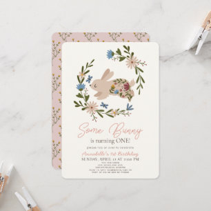 Invitation Quelques Lapin Floral Wreath 1er Anniversaire