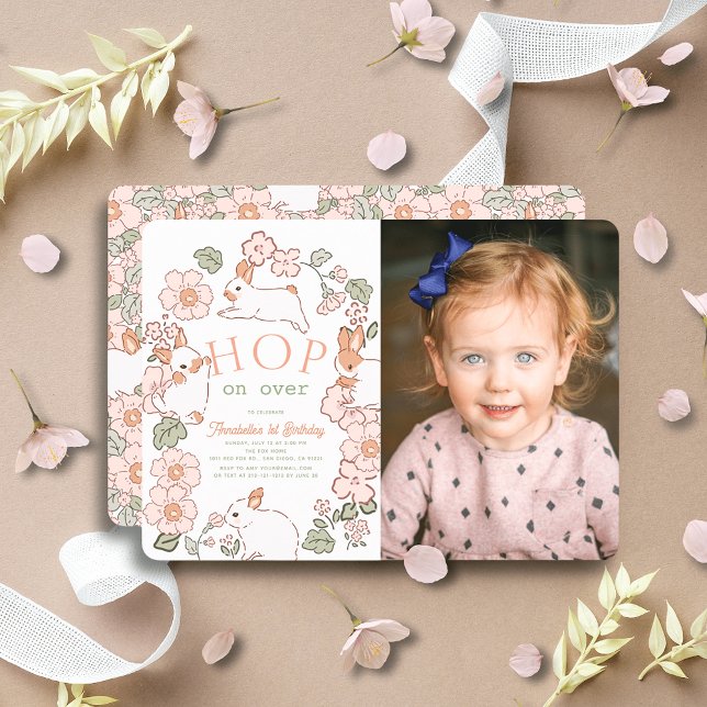 Invitation Quelques Lapin Lop Purple Lilac Photo 1er Annivers (Créateur téléchargé)