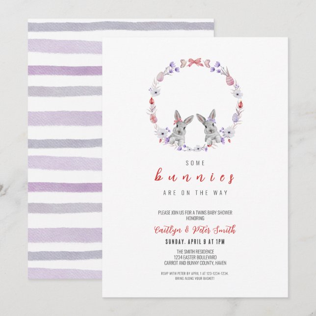 Invitation Quelques lapins sont sur le chemin, Baby shower ju (Devant / Derrière)