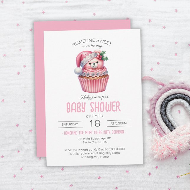 Invitation Quelqu'Un De Sucré Est En Chemin Baby shower Cupca (Someone Sweet Is On The Way Cupcake Baby Shower Invitation)
