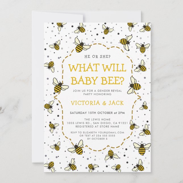 Invitation Qu'est-ce que Baby Bee, mignonne Bee Motif Genre R (Devant)