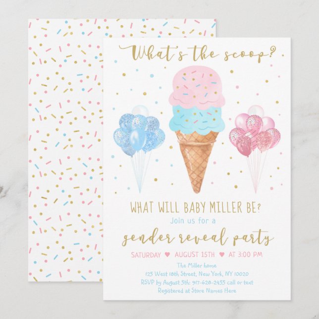 Invitation Qu'est-ce que la crème glacée rose bleu Scoop Révé (Devant / Derrière)