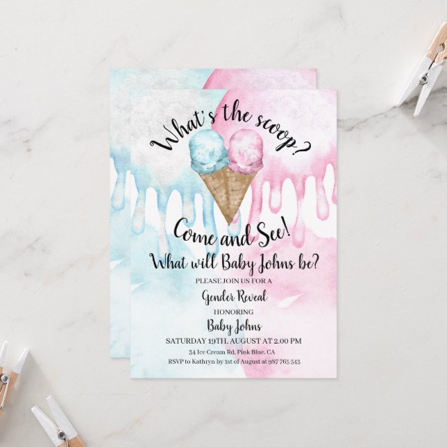 Invitation Qu'est-ce que la crème glacée scoop sexe révéler i (Devant/Arrière en situation)