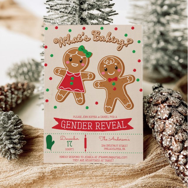 Invitation Qu'est-ce que la cuisson pain d'épices Genre Revea (gender reveal, holiday, christmas, gingerbread, christmas cookies, boy or girl, he or she)