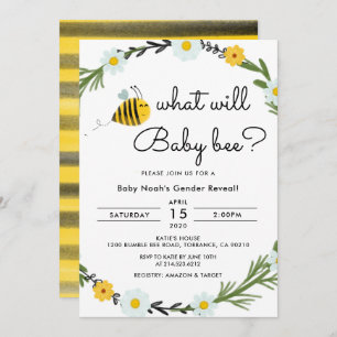 Invitation Qu'est-ce que le bébé Bee Baby shower révélera le