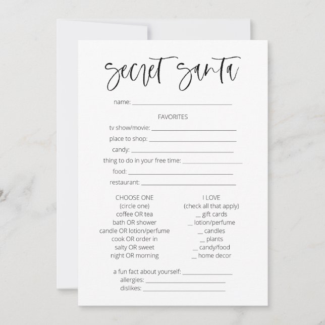 Invitation Questionnaire Père Noël Secret Jeux de Noël amusan (Devant)