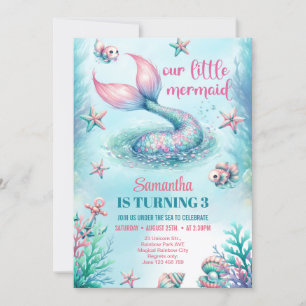 Invitation Queue aquarelle turquoise chic queue de sirène ann