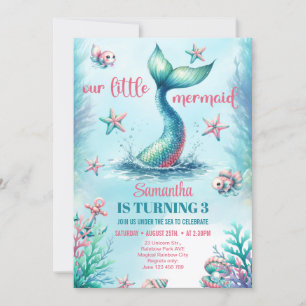 Invitation Queue aquarelle turquoise chic queue de sirène ann