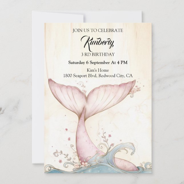 Invitation Queue de baleine rose capricieuse (Devant)