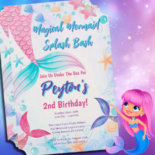 Invitation Queue de sirène de Whimsday Anniversaire Pastel