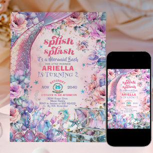 Invitation Queue de sirène pailletée de fleurs pour 2e annive