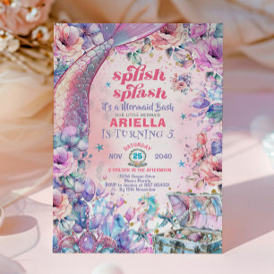Invitation Queue de sirène pailletée Fleur pour 5ème annivers