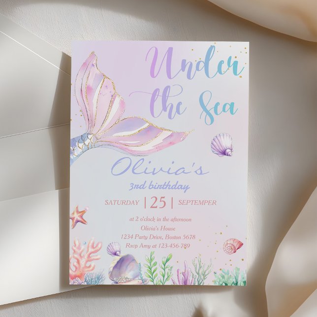 Invitation Queue de sirène sous la mer Anniversaire (Créateur téléchargé)