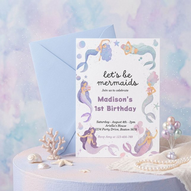 Invitation Queue de sirène sous la mer Rose Gold Anniversaire (Créateur téléchargé)