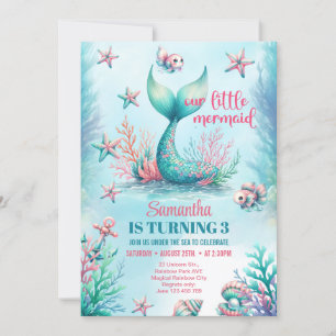 Invitation Queue élégante de sirène turquoise à l'aquarelle p