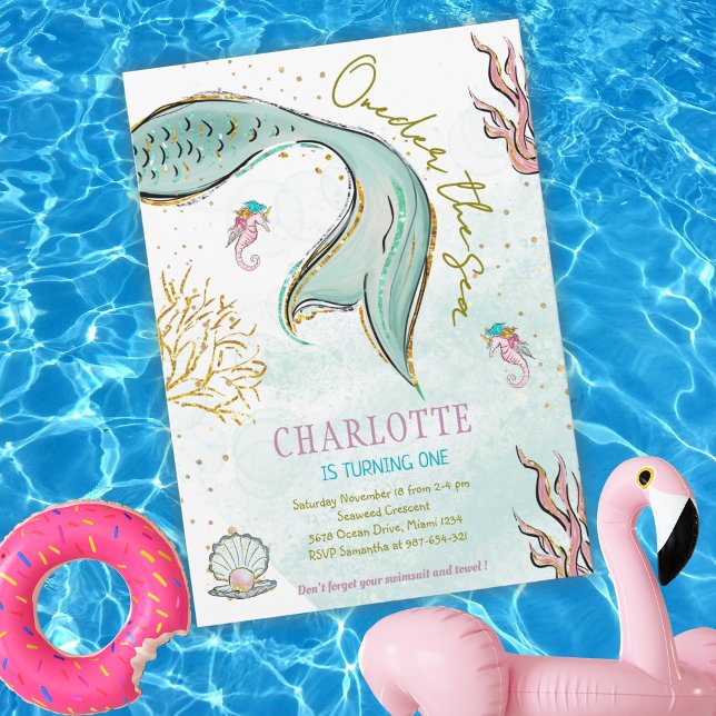 Invitation queueue de sirène pailletée de menthe s (Créateur téléchargé)