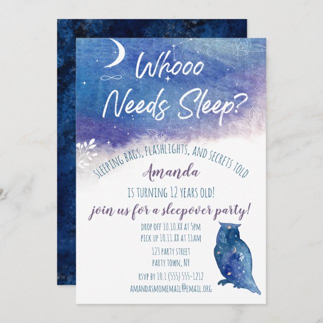 Invitation Qui a besoin de sommeil Night Owl Slepover (Devant / Derrière)