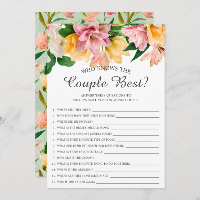 Invitation Qui connaît le couple meilleur jeu de Fête des mar (Devant / Derrière)