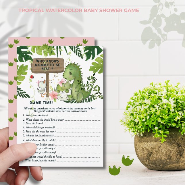 Invitation Qui connaît le mieux la future maman ? Baby Shower (Who Knows Mommy-to-be Best? Girl Dino Baby Shower Game)
