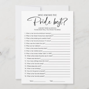 Invitation Qui connaît le mieux la mariée Jeu de Baby Shower