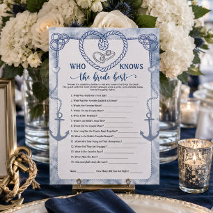 Invitation Qui connaît le mieux la mariée jeu mariage nautiqu