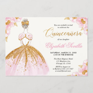 Invitation Quicanère de princesse rose et or