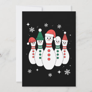 Invitation Quilles de Bowling Noël Bonhomme de Neige Chapeau