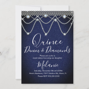 Invitation Quince Denim Diamants Gemme Perles 