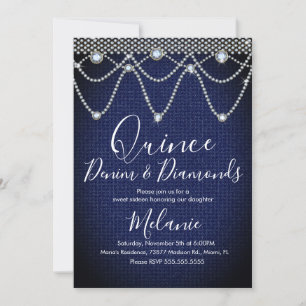 Invitation Quince Denim Diamonds Gem Pearls